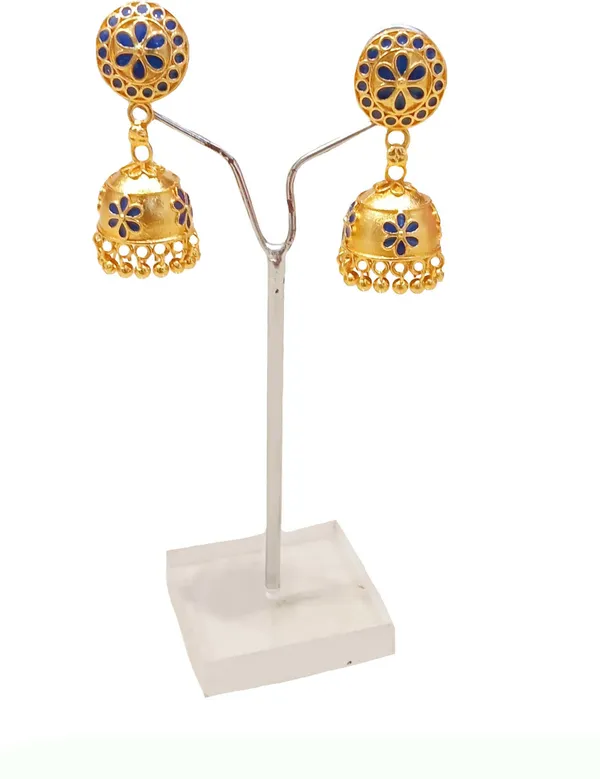 Assamese_Traditional_Copper_Gold_Plated_Blue_Color_Japi_Design_Jhumka_Earring_For_Girls_&_Women_&_Girls